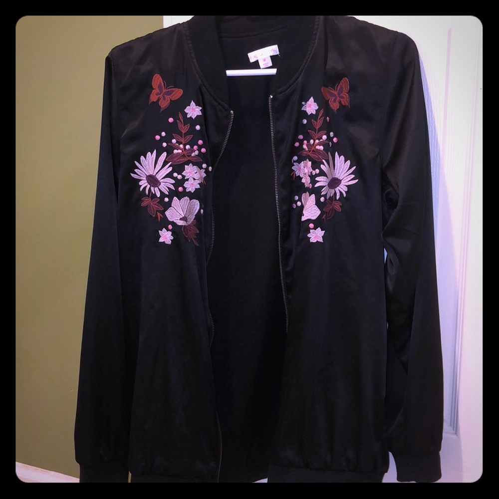 Flower black bomber jacket
